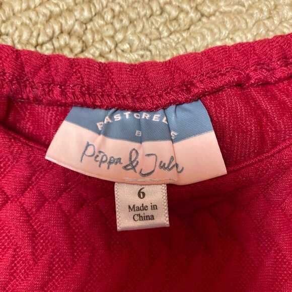 Pippa & Julie Blouse Girls 6 Red Tunic Silver Sequin Star Peplum Sleeve - Picture 3 of 6